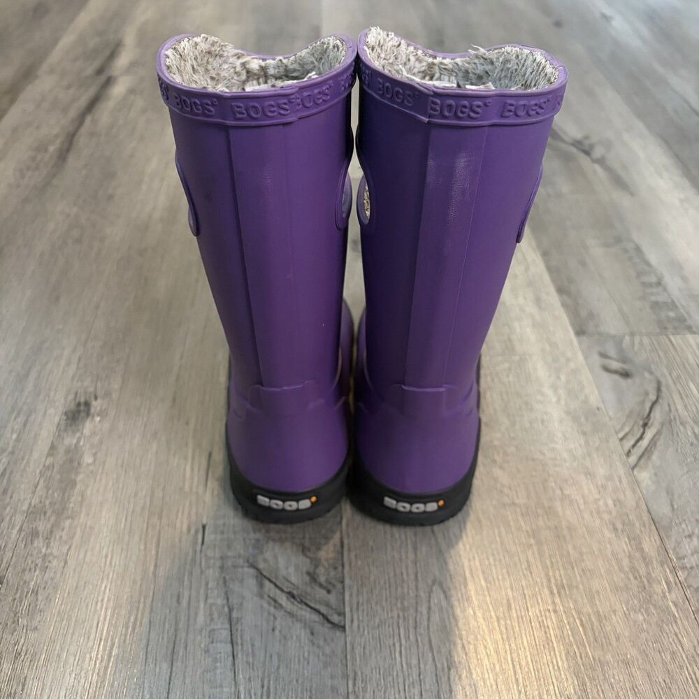 Bogs Kids Rain Boot Plush Waterproof Purple Youth Size 11 Puddle Water Fur Lined - Picture 2 of 7